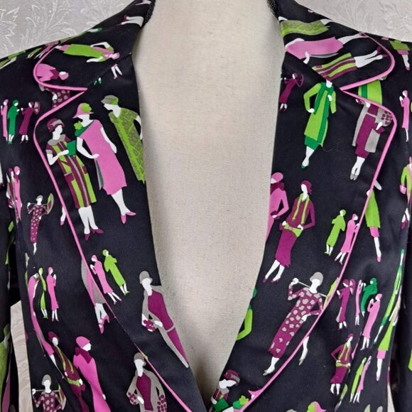 Russell Kemp Size 10 Blazer Ladies of the 1920's Print Black Green Pink 1 Button - Picture 2 of 11